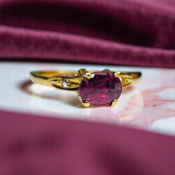 ANTIQUE- 14K Gold -Natural Burmese Ruby & Diamond Ring -Size 5.5 Edwardian -1.3g - Picture 1 of 16